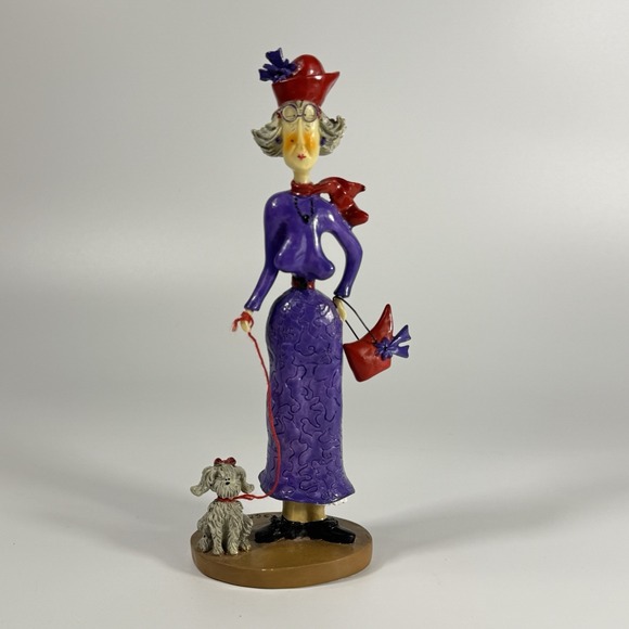 Sandy Gervais Other - Red Hat Lady Walking Small‎ White Dog, Sandy Gervais figure 8" X 3"